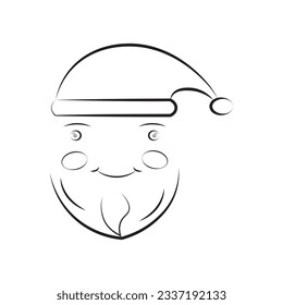 cute santaclaus head character icon editable stroke, sign, symbol outline line button isolated on white