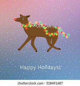 cute Santa's deer Happy Holidays design.