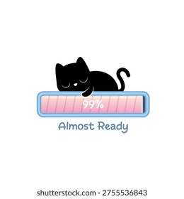 cute sarcastic lazy sleeping black cat in loading bar illustration