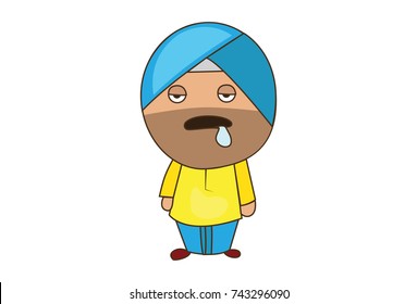 Cute Sardar Character Bored. Vector Illustration. Isolated on white background.