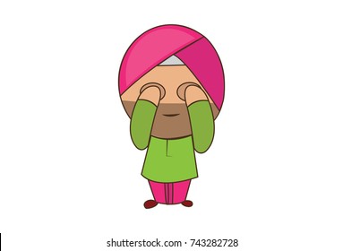 Cute Sardar Character closing eyes. Vector Illustration. Isolatedon white background.