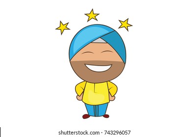 Cute Sardar Character Happy. Vector Illustration. Isolated on white background.
