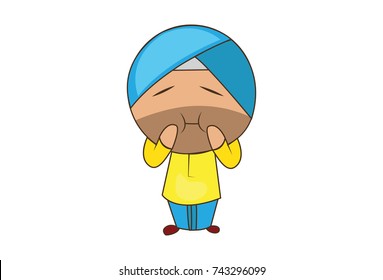 Cute Sardar Character making faces. Vector Illustration. Isolated on white background.
