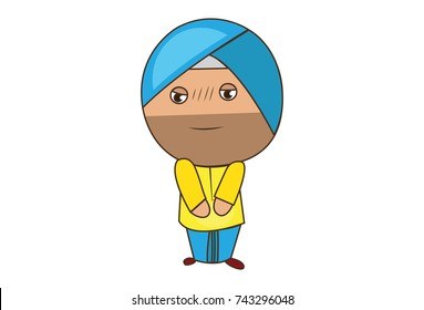 Cute Sardar Character Sad. Vector Illustration. Isolated on white background.