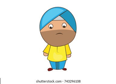 Cute Sardar Character Sad. Vector Illustration. Isolated on white background.