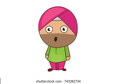 Cute Sardar Character Shocked. Vector Illustration. Isolatedon white background.
