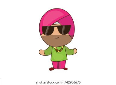Cute Sardar Character with a swag. Vector Illustration. Isolated on a white background.