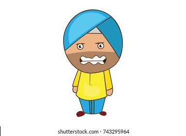 Cute Sardar Character trembling. Vector Illustration. Isolated on white background.