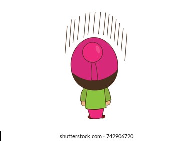 Cute Sardar Character with a turned back. Vector Illustration. Isolated on a white background.