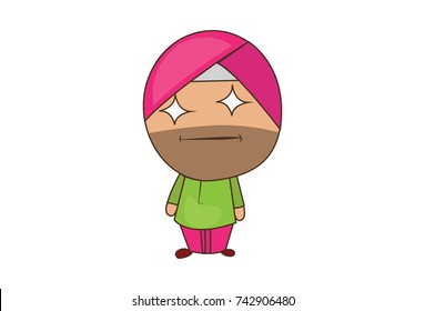 Cute Sardar Character . Vector Illustration. Isolated on a white background.