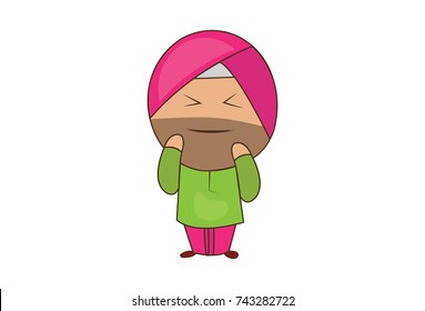 Cute Sardar Character. Vector Illustration. Isolatedon white background.