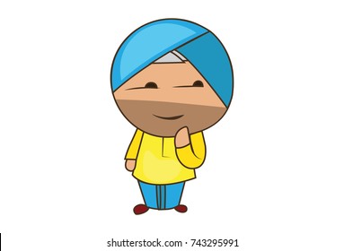 Cute Sardar Character . Vector Illustration. Isolated on white background.