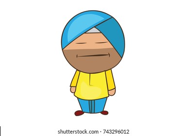 Cute Sardar Character . Vector Illustration. Isolated on white background.