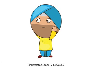 Cute Sardar Character . Vector Illustration. Isolated on white background.