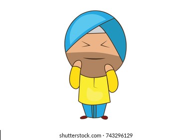 Cute Sardar Character . Vector Illustration. Isolated on white background.