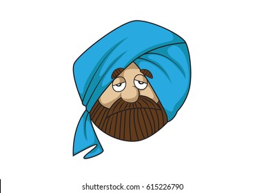 Cute Sardar Ji Sad. Vector Illustration. Isolated on white background.