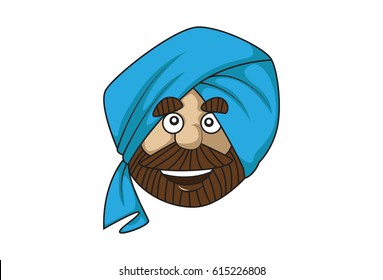 Cute Sardar Ji Smiling. Vector Illustration. Isolated on white background.
