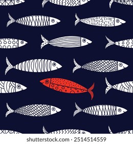 Cute sardine.  Kids background. Seamless pattern. Can be used in textile industry, paper, background, scrapbooking.