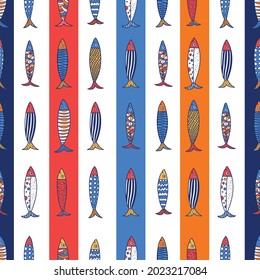 Cute sardines.  Kids background. Seamless pattern. Can be used in textile industry, paper, background, scrapbooking.