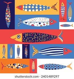 Cute sardines.  Kids background. Seamless pattern. 
Can be used in textile industry, paper, background, scrapbooking.