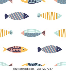 Cute sardines. Kids background.Seamless pattern. Can be used in textile industry, paper, background, scrapbooking.