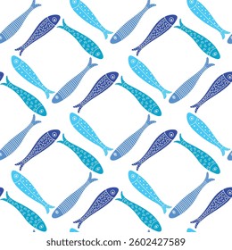 Cute sardines. Kids background.Seamless pattern. Can be used in textile industry, paper, background, scrapbooking.