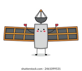 Cute satellite cartoon character spreading love doodle