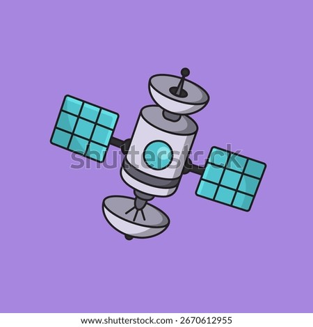 Cute Satellite Floating Cartoon Vector Illustration