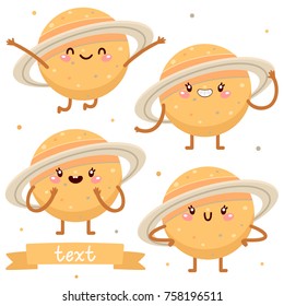 Cute Saturn character set, vector.