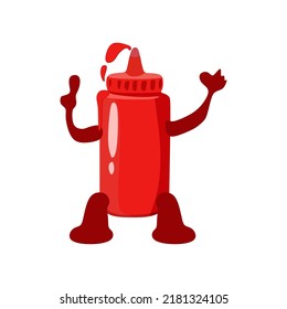 cute sauce bottle character vector, flat cartoon design style.