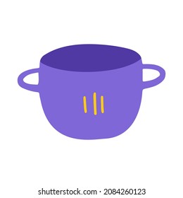 Cute saucepan icon. Cozy kitchen pot. Vector flat hand drawn illustration in cartoon style