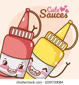 Cute sauces bottles kawaii cartoon