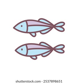 Cute saury icon. Hand drawn illustration of two fish isolated on a white background. Vector 10 EPS.