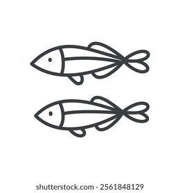 Cute saury icon. Hand drawn monochrome illustration of a two fish isolated on a white background. Vector 10 EPS.