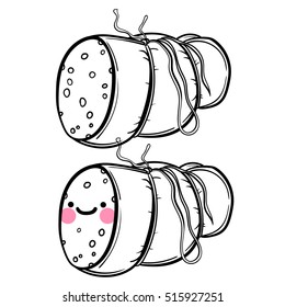 Cute sausage cartoon. sausage cartoon character.Cute vector poster. cartoon anime style.
