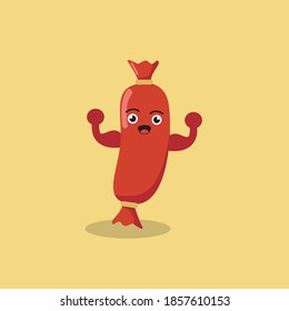 Cute Sausage Character Concept. Vector Food Mascot Illustration Design