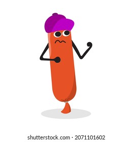 cute sausage character wearing hat illustration design