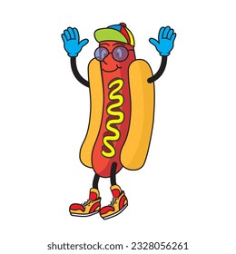 Cute sausage, hotdog, waving. Vector illustration. Isolated.
