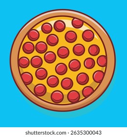 Cute Sausage Pizza Cartoon Illustration. Food Icon Concept Isolated Premium Vector.