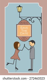 Cute save the date card design, cartoon style with vintage element