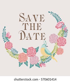 Cute Save the date card or wedding invitation card. Vector illustration