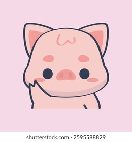 cute say hello little pig face in isolated outline flat design