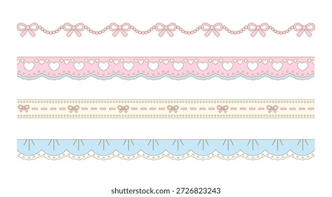 Borda de fita de borda de vieira bonita. Divisor de ornamento de renda com arco, coração, pontos e babados.