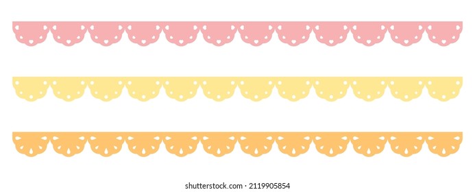 Cute Scalloped Edge, With Dots, Heart Shape And Drop Shape Decoration, Seamless Upper Border Set.