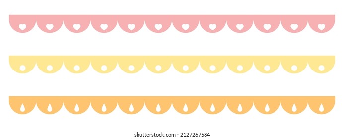 Cute Scalloped Edge With Dots, Heart Shape And Drop Shape Decoration, Seamless Upper Border Set.	