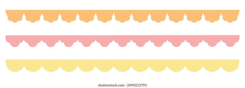 Cute scalloped edge seamless upper border set. Vector illustration isolated on white background.