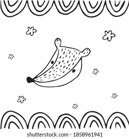 
cute scandi doodle style fox face, black and white vector minimalistic illustration for kids design