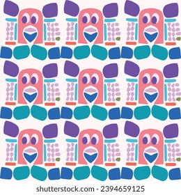 Cute scandi kids monster graphic design doodle seamless vector pattern. Colorful creature in bright happy playful endless wallpaper. Minimalist gender neutral art illustration.