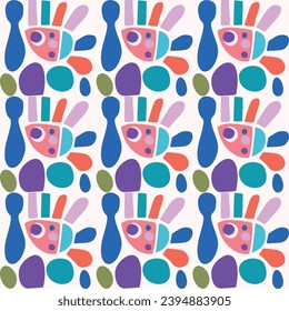 Cute scandi kids monster graphic design doodle seamless vector pattern. Colorful creature in bright happy playful endless wallpaper. Minimalist gender neutral art illustration.