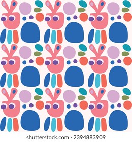 Cute scandi kids monster graphic design doodle seamless vector pattern. Colorful creature in bright happy playful endless wallpaper. Minimalist gender neutral art illustration.